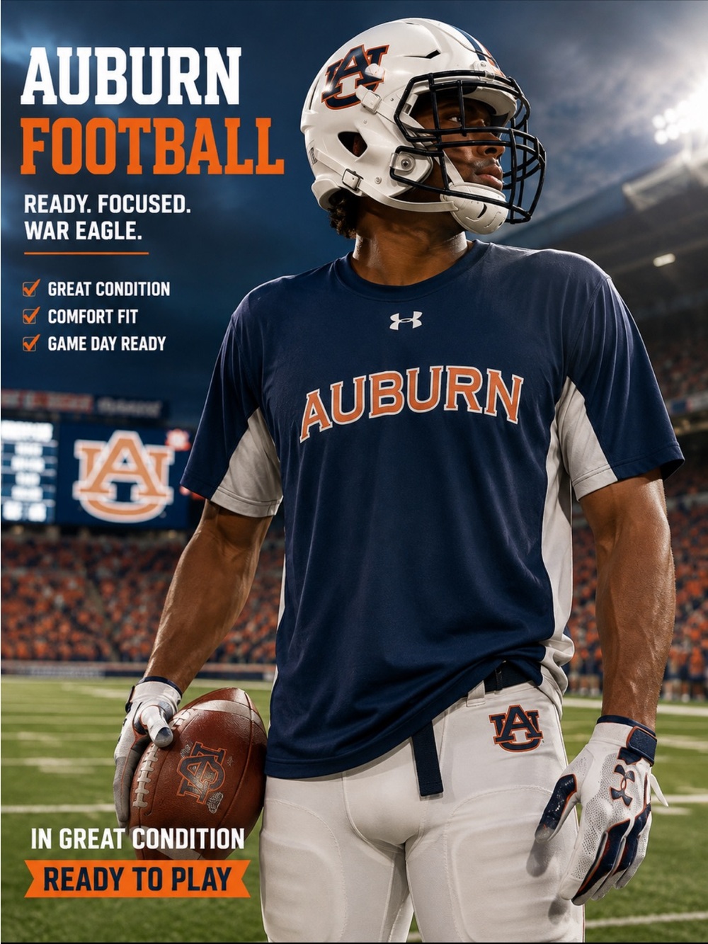 Under Armour Auburn Navy Blue Short Sleeve Team Tee